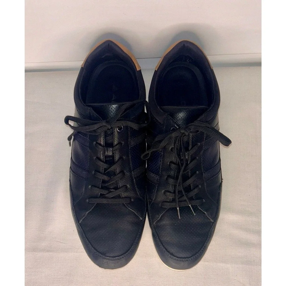 Aldo Casual Shoes Mens US 9.5 Black Blue Leather Low Top Lace Up Sneaker